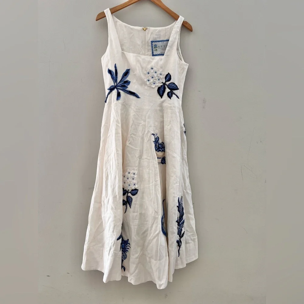 NEW Agua By Agua Bendita  Fontera Wild Embroidered Linen Midi Dress Size Medium. - Picture 3 of 10